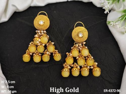 triangular moti fall antique earrings detail